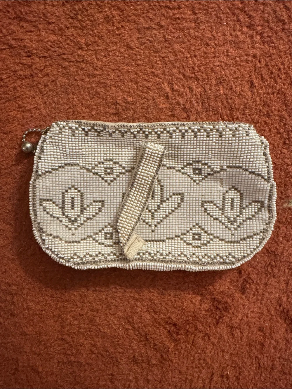 1930s Art Deco Beaded Ivory Evening Clutch with Silver Accents